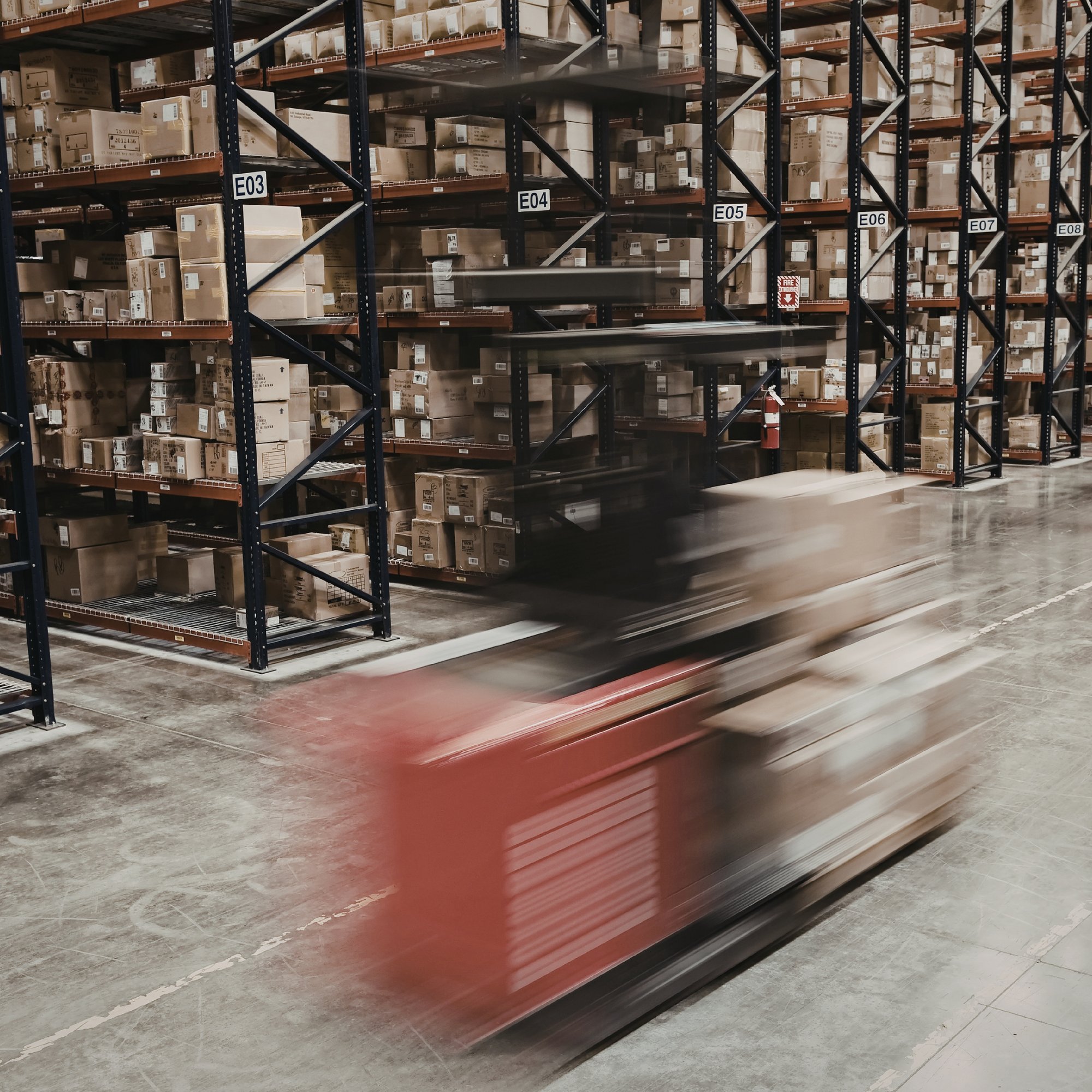 Warehouse forklift in motion
